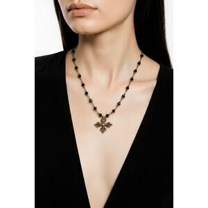 Clay Designs by Glee Crystal Beads Pewter Cross Pendant Necklace